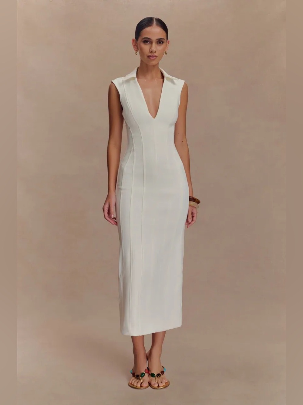 Meshki Keagan Sleeveless Midi Dress - Ivory Size Medium